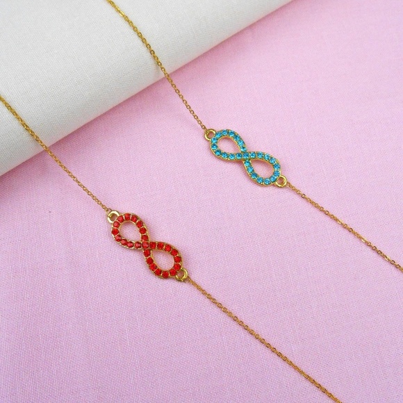 New Gold Infinity Rhinestone Necklace - Picture 5 of 7